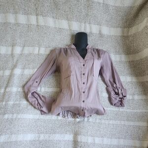 bebe Mauve Button-Front V-Neck Blouse